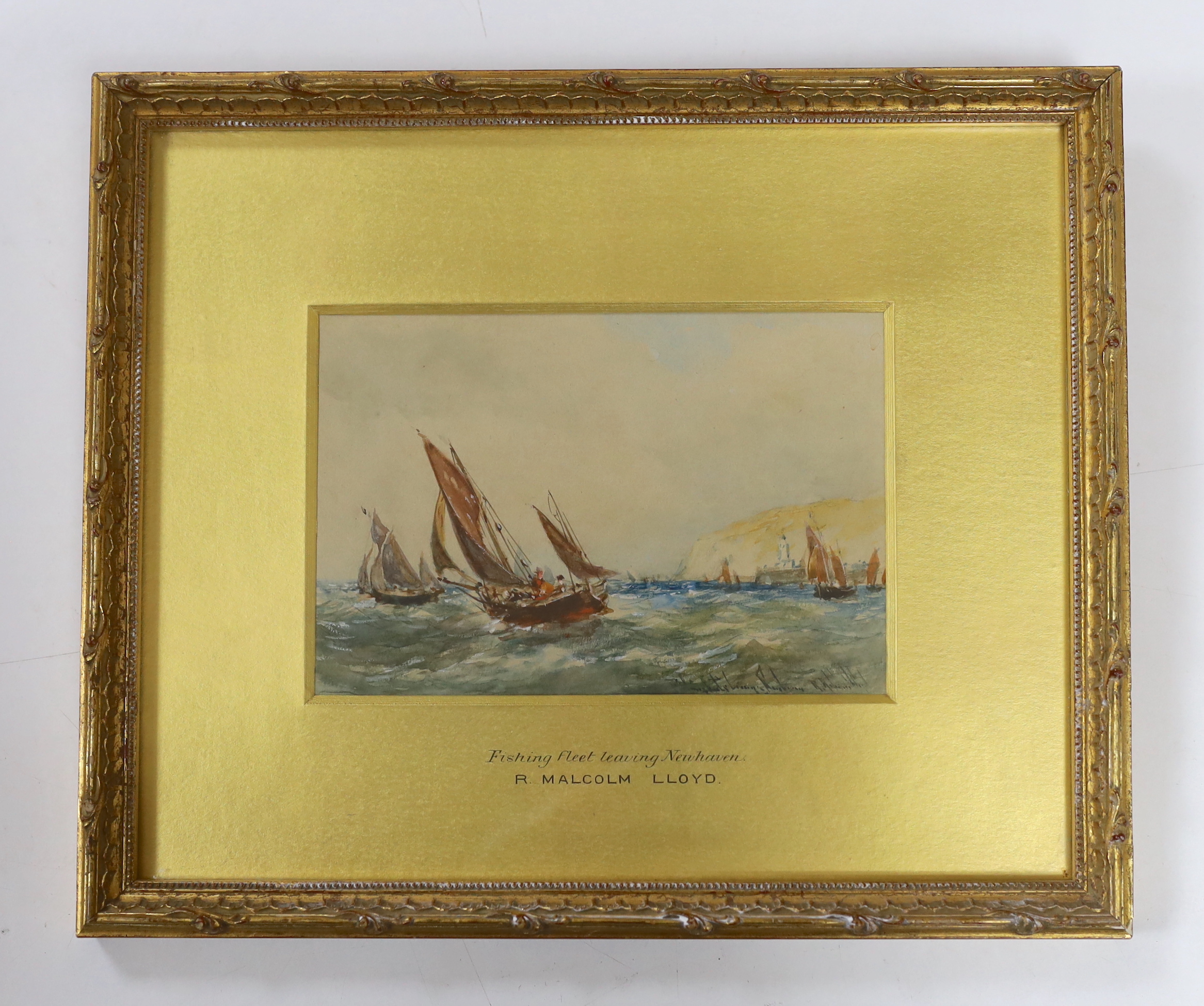 Robert Malcolm Lloyd (1859-1907), watercolour, ‘Fishing Fleet leaving Newhaven’, signed and inscribed, label verso, 12 x 17cm